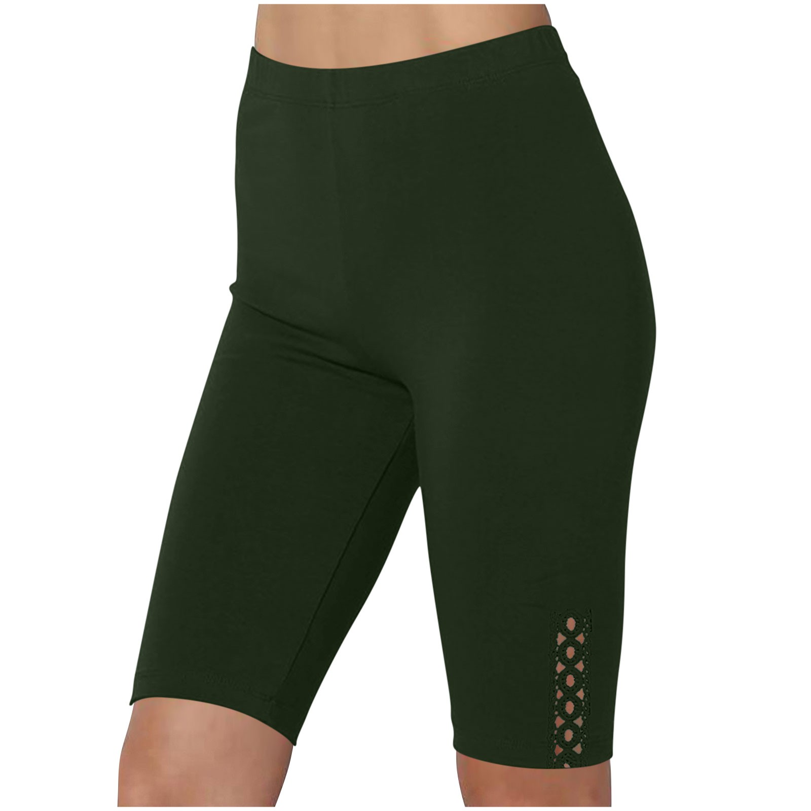 Women's Soft Short Leggings, Knee Length Stretchy Shorts Under Dresses Solid Color Leggings Pants in Clearance Green M